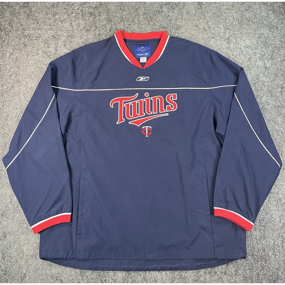 Vintage Y2K Minnesota Twins Windbreaker Pullover Mens XL Reebok Navy Blue EUC